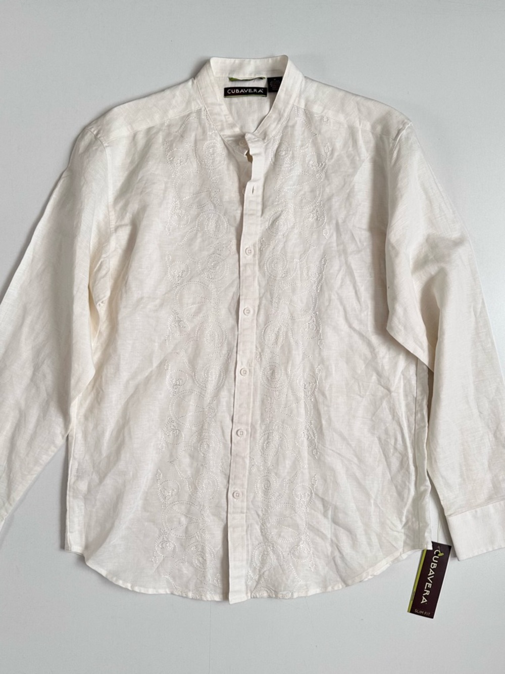 Cubavera Linen Blend Mens Shirt Slim Fit Long Sleeve Size Medium